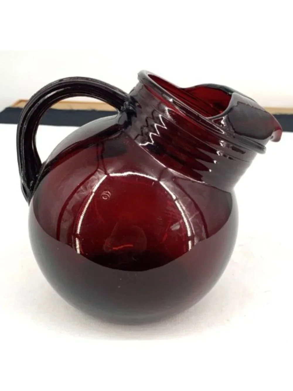 Anchor Hocking Royal Ruby Red Glass Small Tilt Ball Pitcher Ice Lip 6